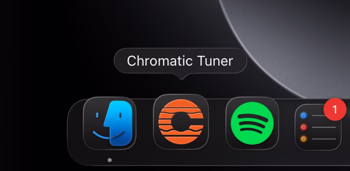 Chromatic Tuner pinned to the macOS dock between Finder and Spotify